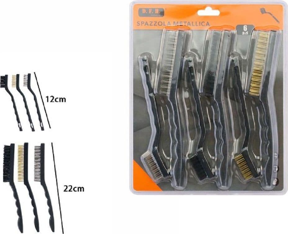 SET 6 PZ SPAZZOLA METALLICHE PER FERRO METALLO 3 LUNGHE 22CM 3 CORTE 12CM 07057