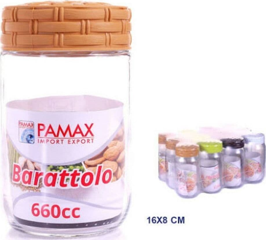 SET 12 BARATTOLI CONTENITORI IN VETRO 660CC TAPPO COLORATO ERMETICO RATTAN CASA
