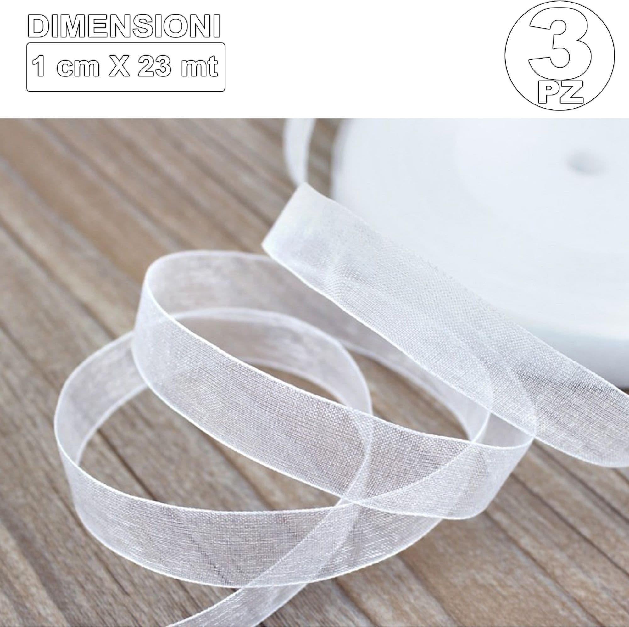 3 ROTOLI NASTRO BIANCO BOMBONIERA ORGANZA BOBINA DECORAZIONI ADDOBBI DECOUPAGE