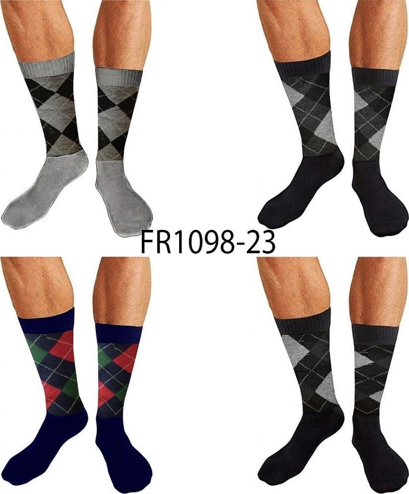 12 PAIA DI CALZINI UOMO IN COTONE COLORATI MEZZA GAMBA ROMBI FR1098-23