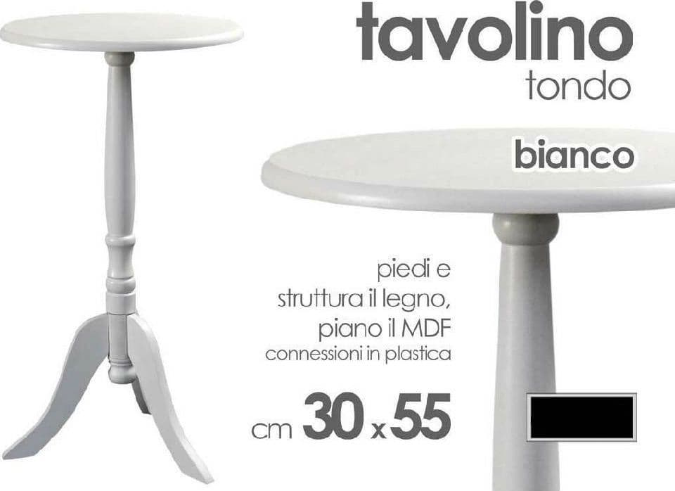 TAVOLO TAVOLINO TONDO BIANCO IN LEGNO 30X55 CM SALOTTO GIARDINO ARREDAMENTO CASA