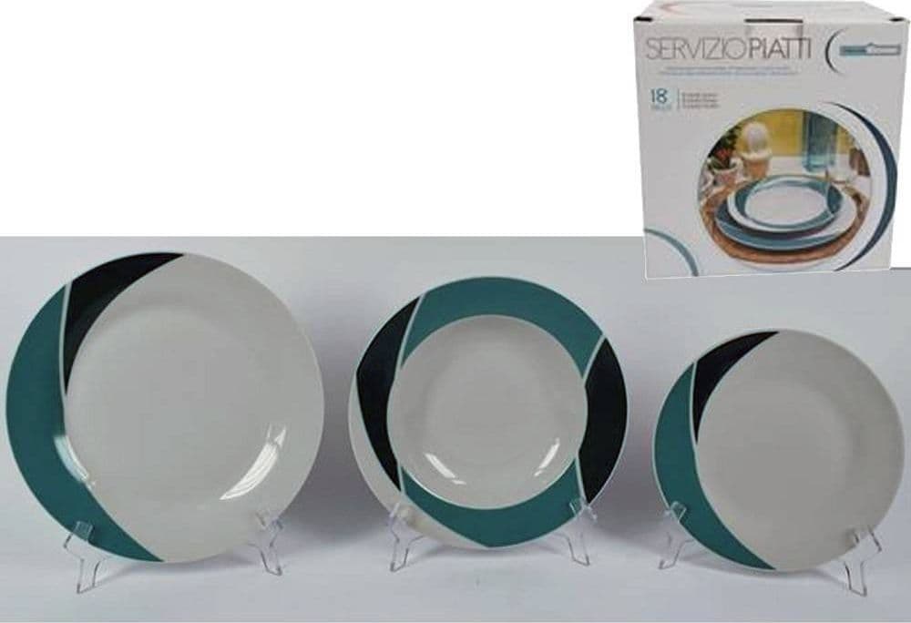 SET 18 PIATTI CERAMICA PIANI FONDI FRUTTA PIATTO PORTATA LINEA LUNA VERDE PETROLIO