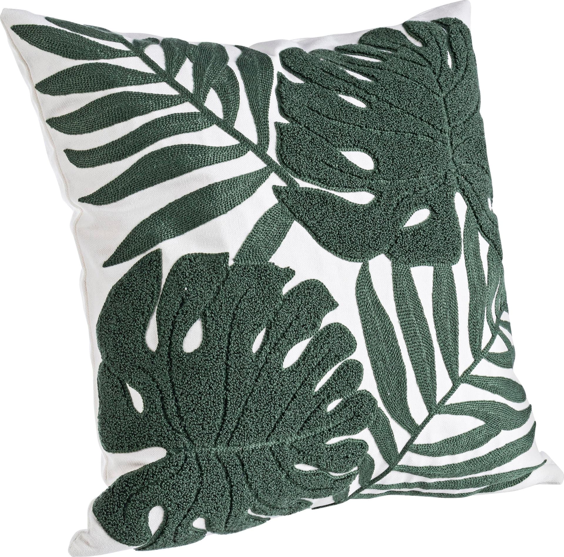 Cuscino Imbottito per Divano Con Ricamo Foglie Verdi 45x45cm Con Effetto Velluto Giardino e giardinaggio/Arredamento da giardino e accessori/Cuscini/Cuscini per divani Decor Space - Altamura, Commerciovirtuoso.it