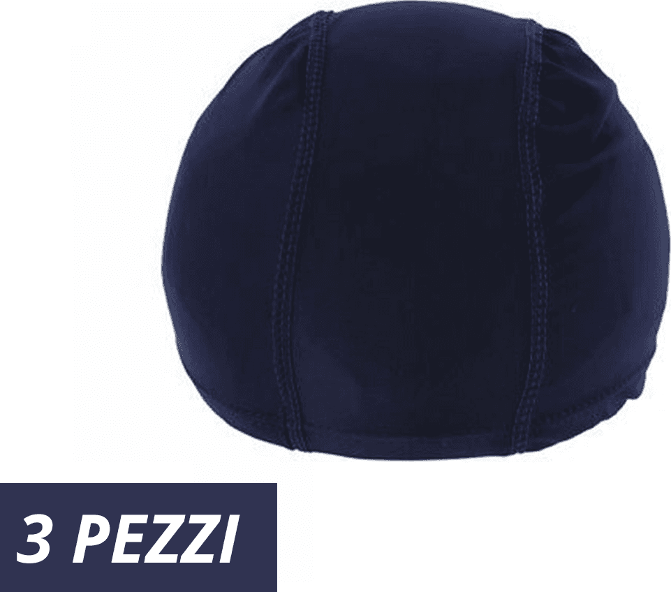 3 PZ CUFFIA PISCINA MARE NUOTO PRESSATA MONOCOLORE BLU CON FASCIA ELASTICA 2 CM
