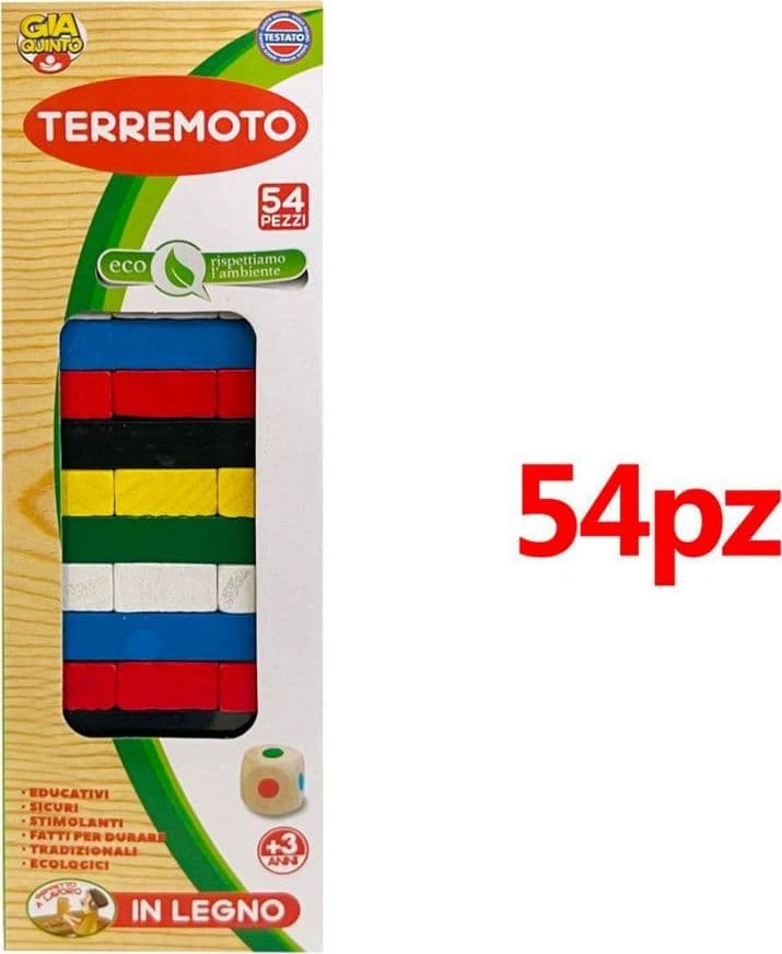 GIOCO TERREMOTO IN LEGNO COLORATO GIOCO PER BAMBINI EDUCATIVO ABILITÀ ETÀ 3+