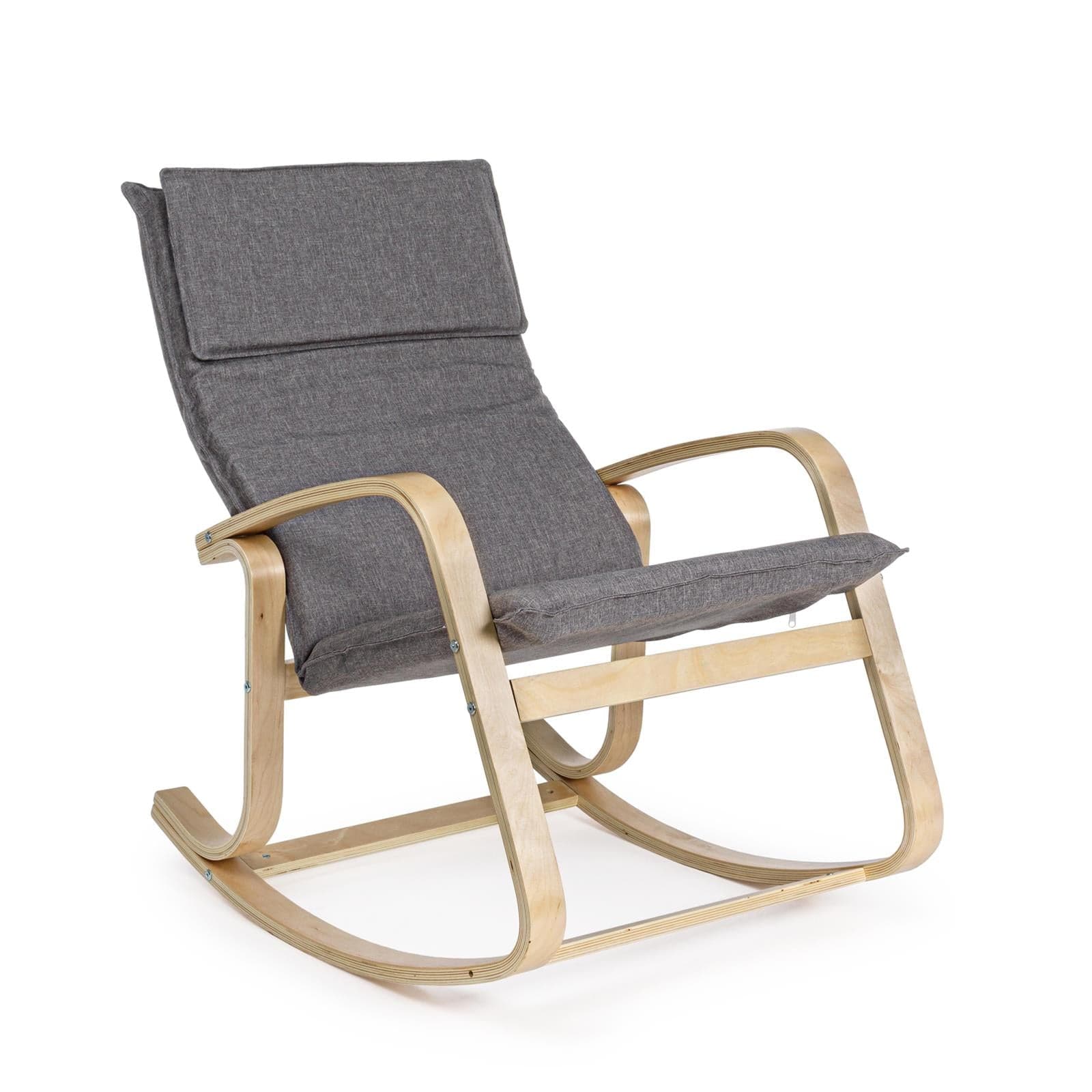 Sedia a dondolo "Ginevra" grigio imbottita in legno da interno per salotto e studio Casa e cucina/Arredamento/Soggiorno/Poltrone e sedie/Poltrone Decor Space - Altamura, Commerciovirtuoso.it