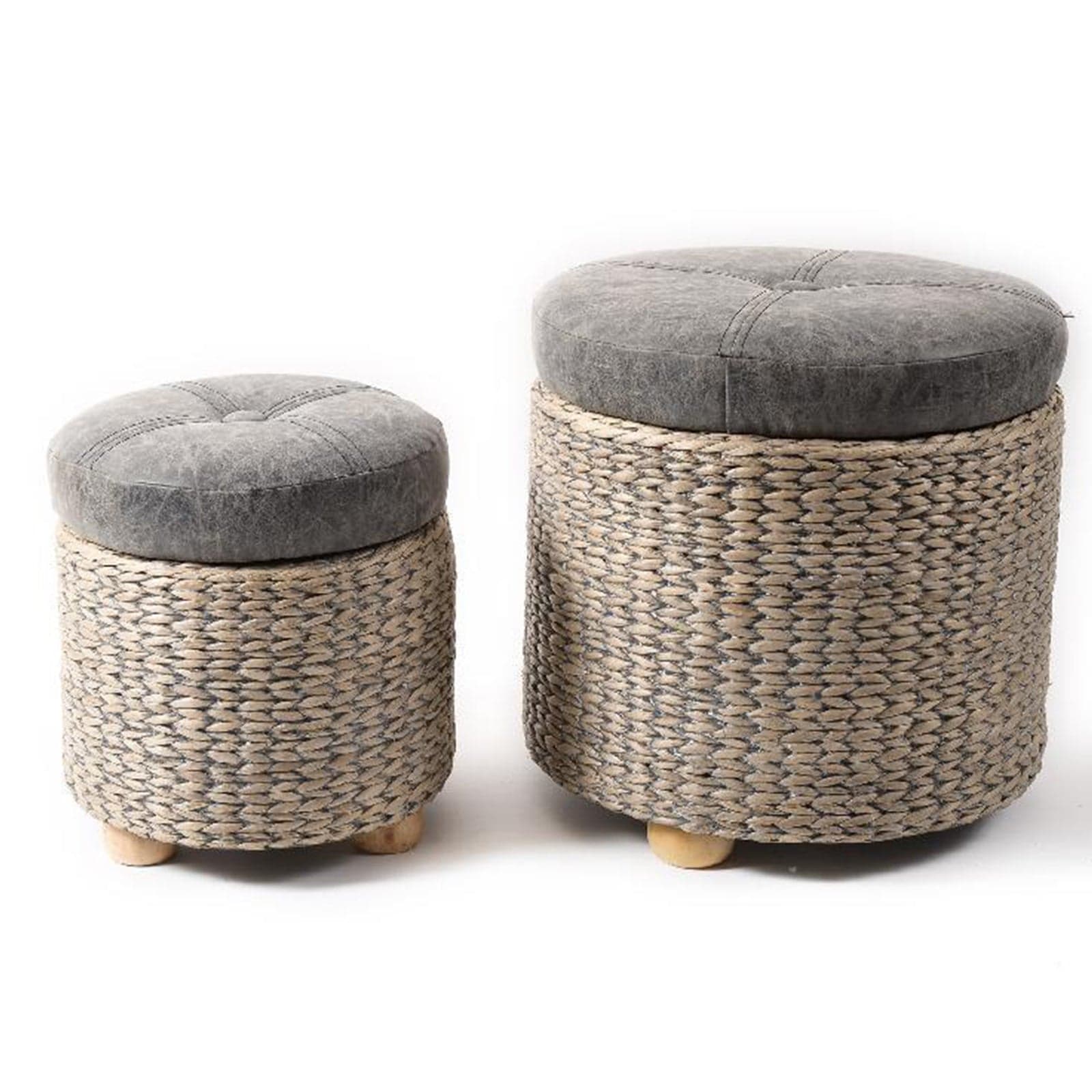 Set 2 Pouf contenitori tondi con seduta in ecopelle arredamento moderno in Ottomane e poggiapiedi Decor Space - Altamura, commercioVirtuoso.it