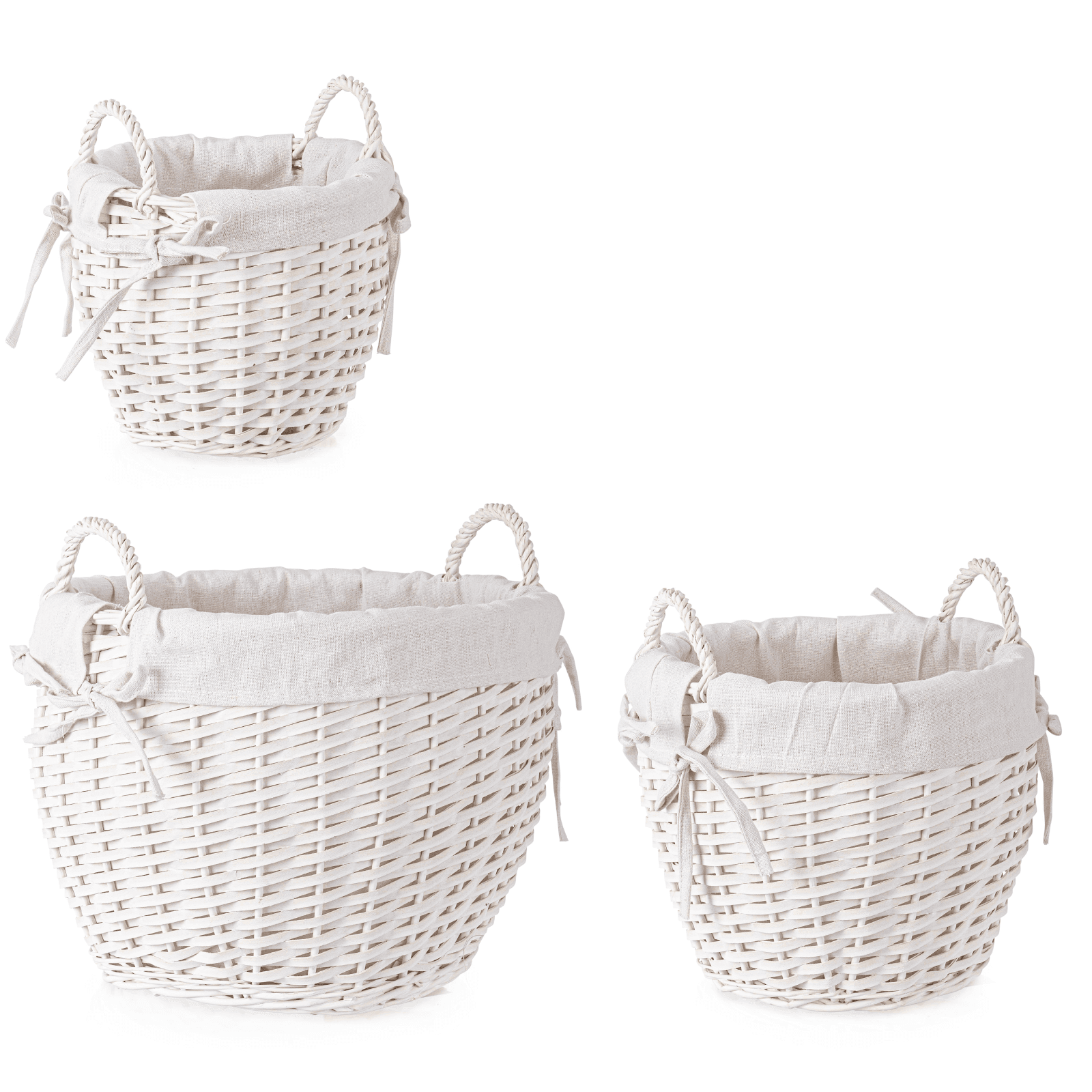 Set 3 Ceste alesha in Vimini naturale, con rivestimento 100% in cotone in Cestini da scaffale Decor Space - Altamura, commercioVirtuoso.it