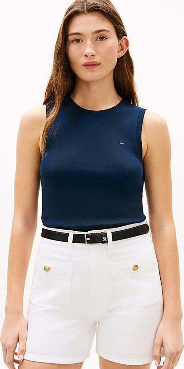 Canotta donna Tommy Hilfiger in cotone navy slim fit con logo ricamato – WW0WW47806C1G