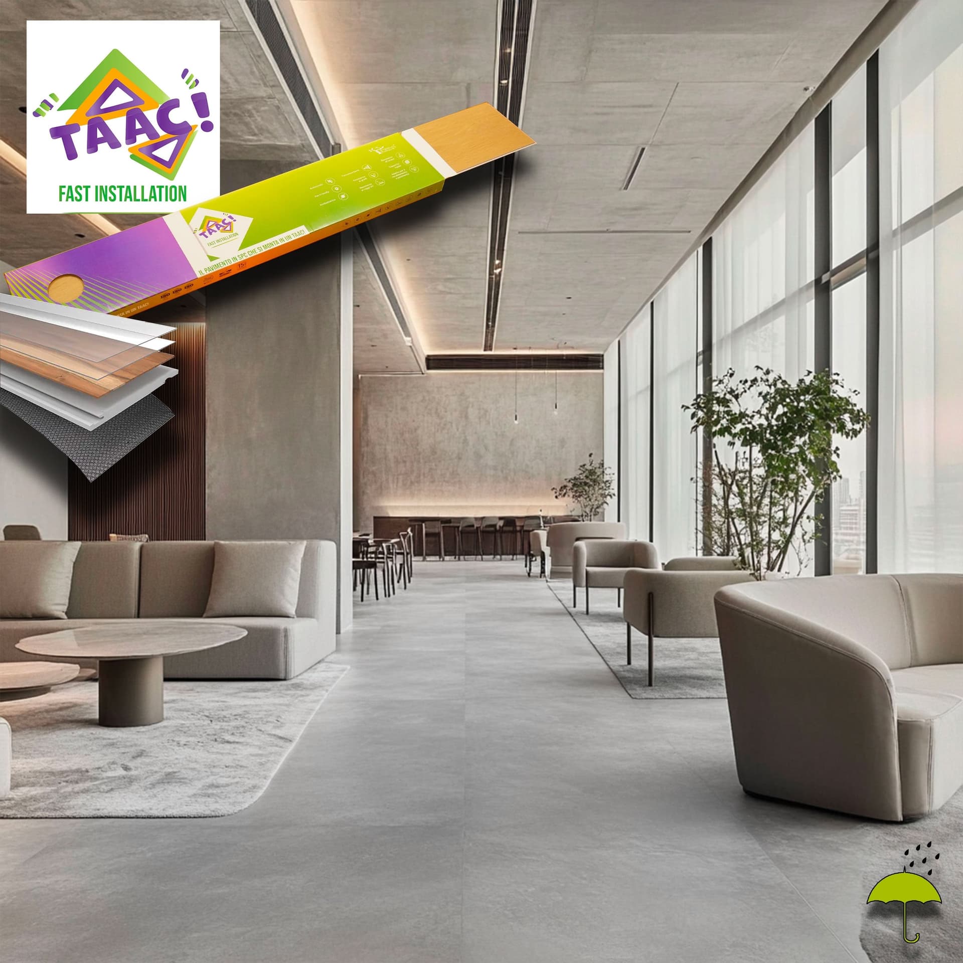 TAAC! Pavimento SPC Effetto Cemento ALTAIR 5 mm Fast Click 600x305 mm con Materassino Integrato – Prezzo al m²