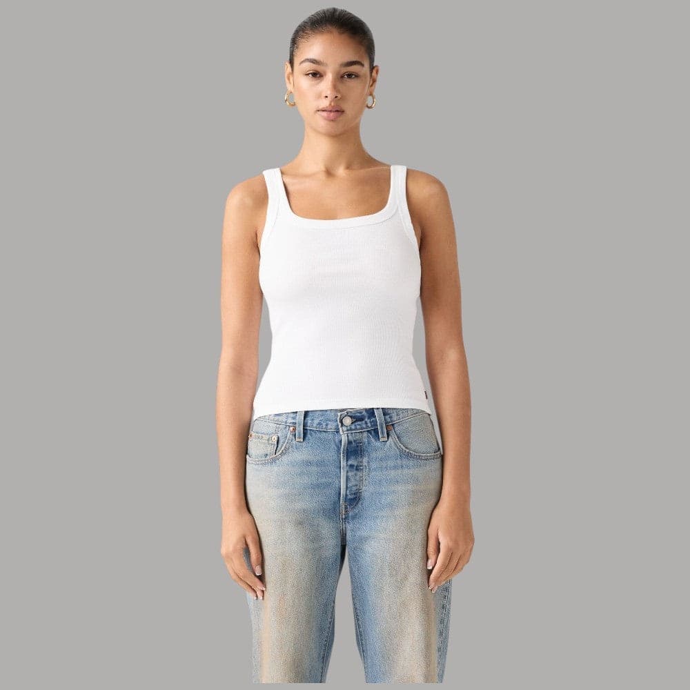 Levi's Canotta Slim Bianca a Coste in Cotone Elastam