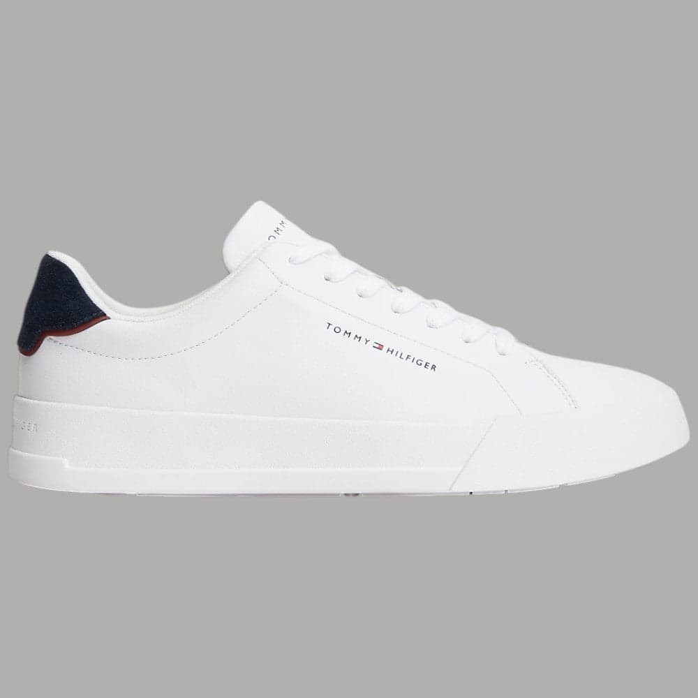 Scarpe Tommy Hilfiger Sneakers Pelle Bianche Dettaglio blu Retro