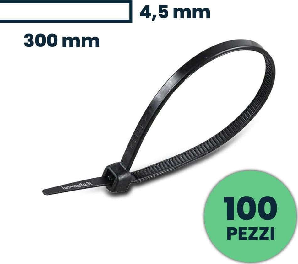 Fascetta per Cavi 4.5*300mm Colore Nero (Confezione 100 pezzi)