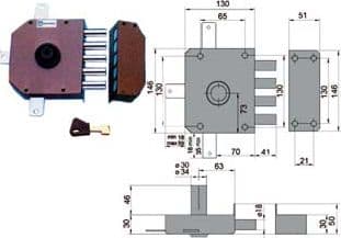 SERRATURA QUINTUPLICE DA APPLICARE SENZA SCROCCO A POMPA 30640 mm.60 DX cilindro ø mm.34 (30640VD60J) MOTTURA