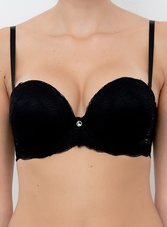 Reggiseno fascia effetto super push up 2 taglie extra pizzo coppa b lormar