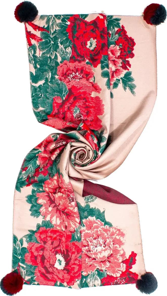 AYFEE | Sciarpa jacquard flower con pon pon