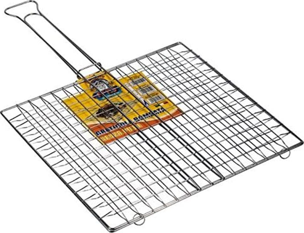 GRIGLIA GRATICOLA BOMBATA BARBECUE IN ACCIAIO 30X40 CM SENZA PIEDI DOPPIO MANICO 005226A