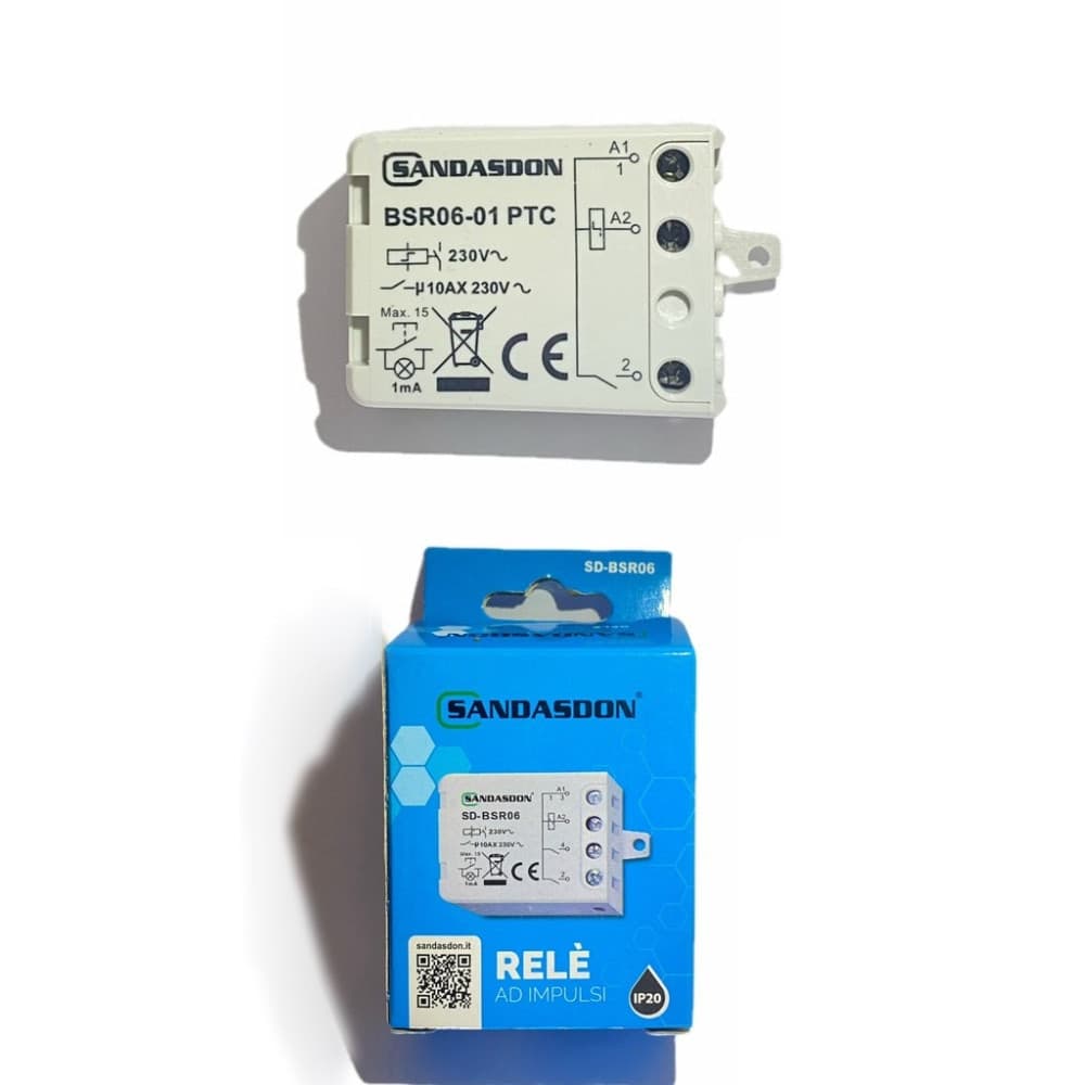 Relè ad impulsi 230V 10A Sandasdon BSR06 per comando luci da più punti