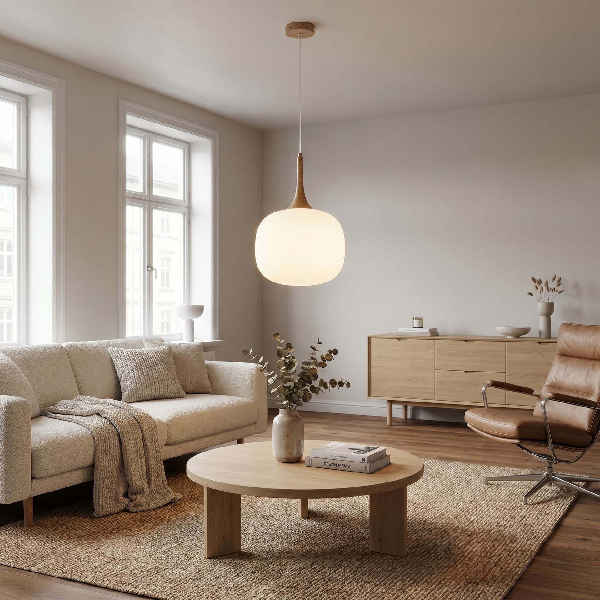 Sospensione moderna Stile scandinavo Bianco e Legno o Grigio e Nero 1XE27
