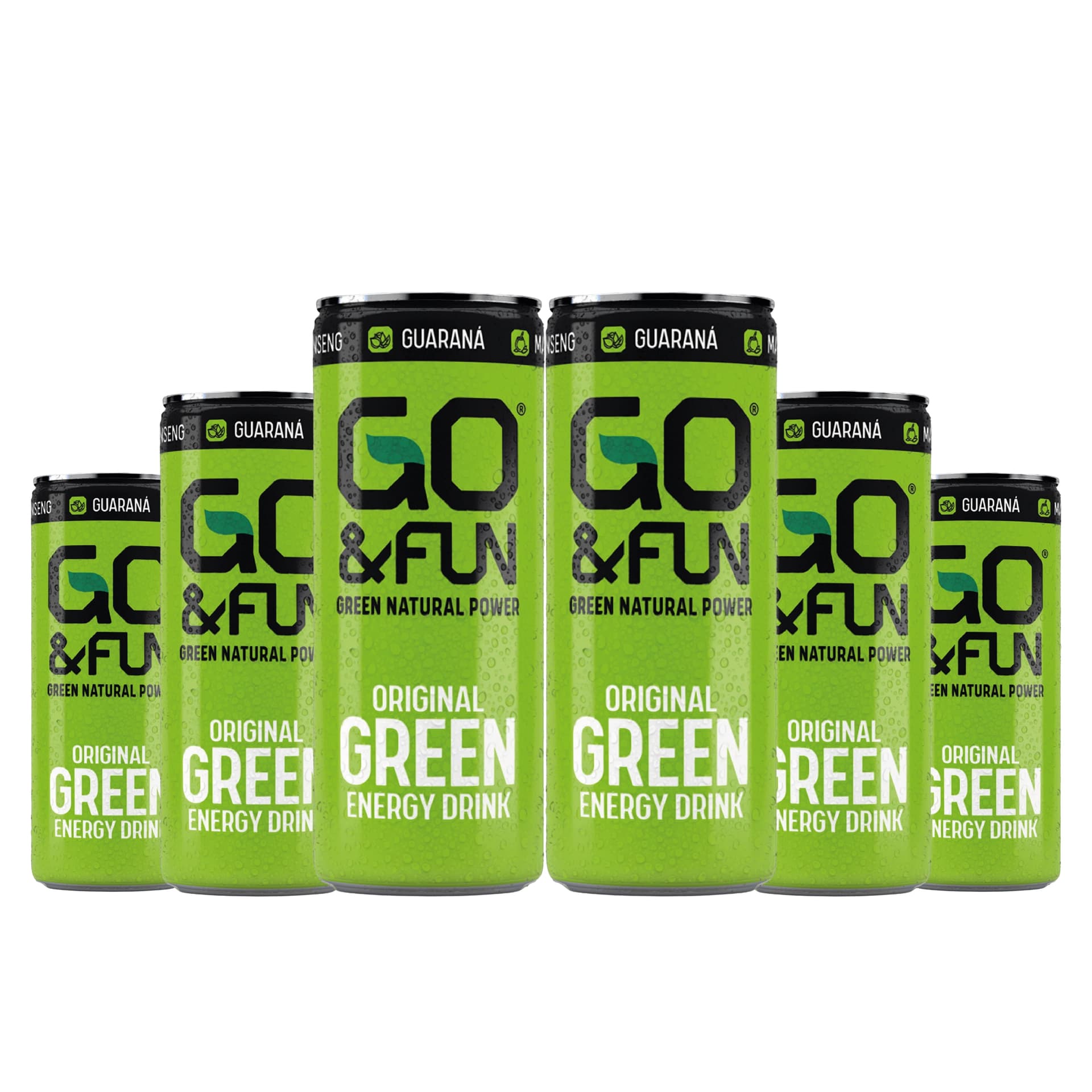 GO&FUN Green Energy Drink Original 6 Lattine 250 ml – Bevanda Energetica con Guaranà, Ginseng, Tè Verde e Maté