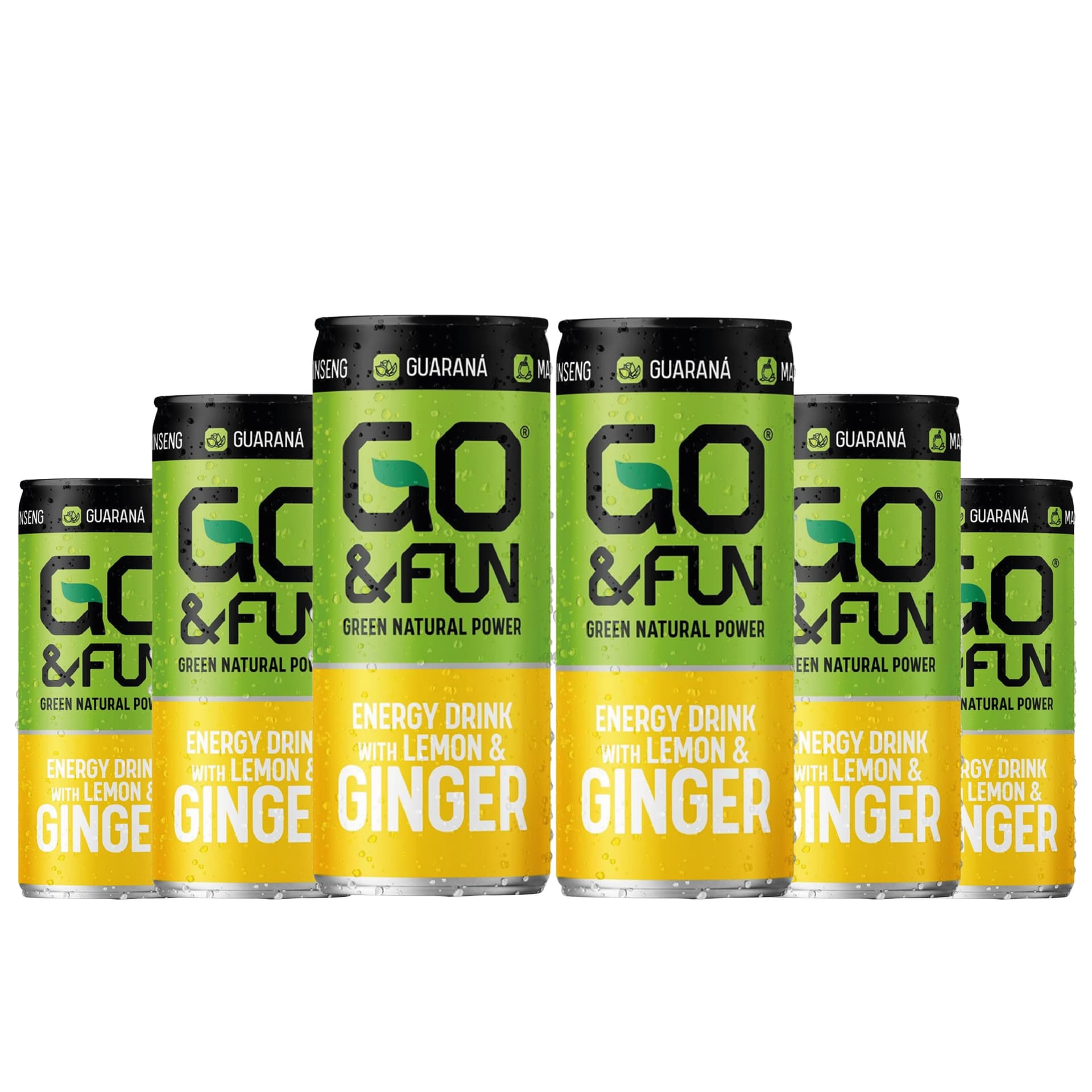 GO&FUN Green Energy Drink Limone e Zenzero 6 Lattine 250 ml – Bevanda Energetica con Guaranà, Ginseng, Tè Verde e Maté