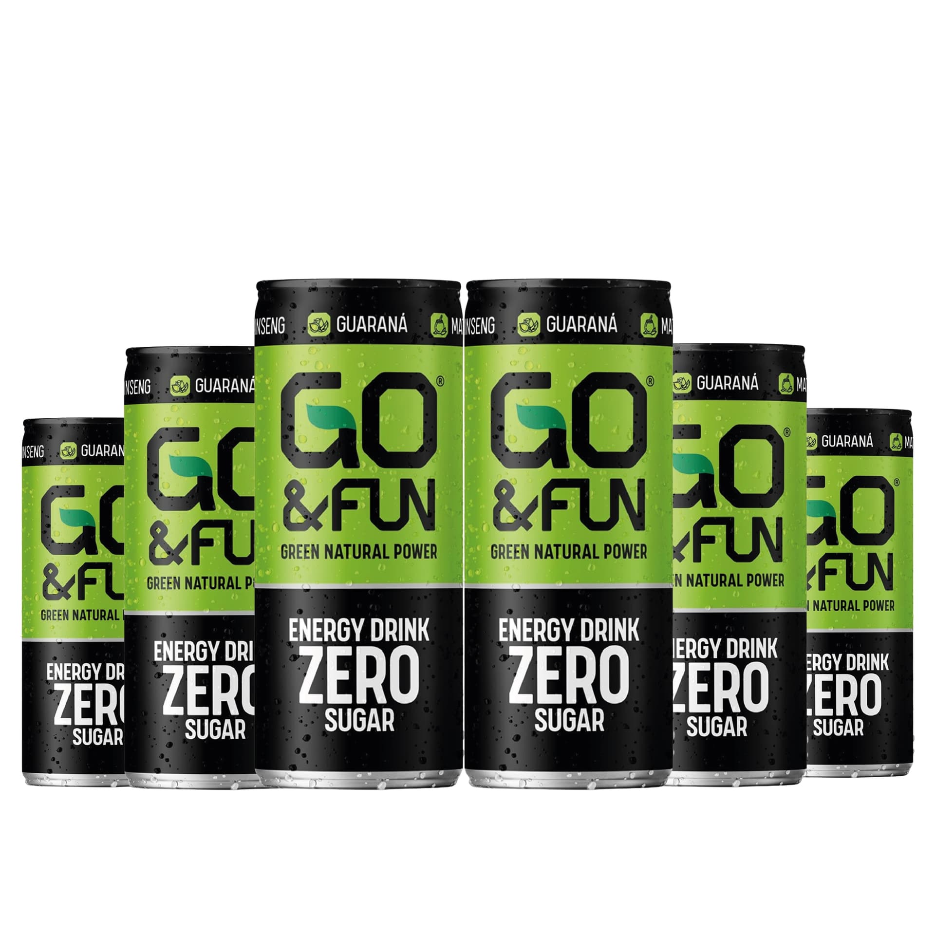 GO&FUN Green Energy Drink Zero Sugar 6 Lattine 250 ml – Bevanda Energetica con Guaranà, Ginseng, Tè Verde e Maté