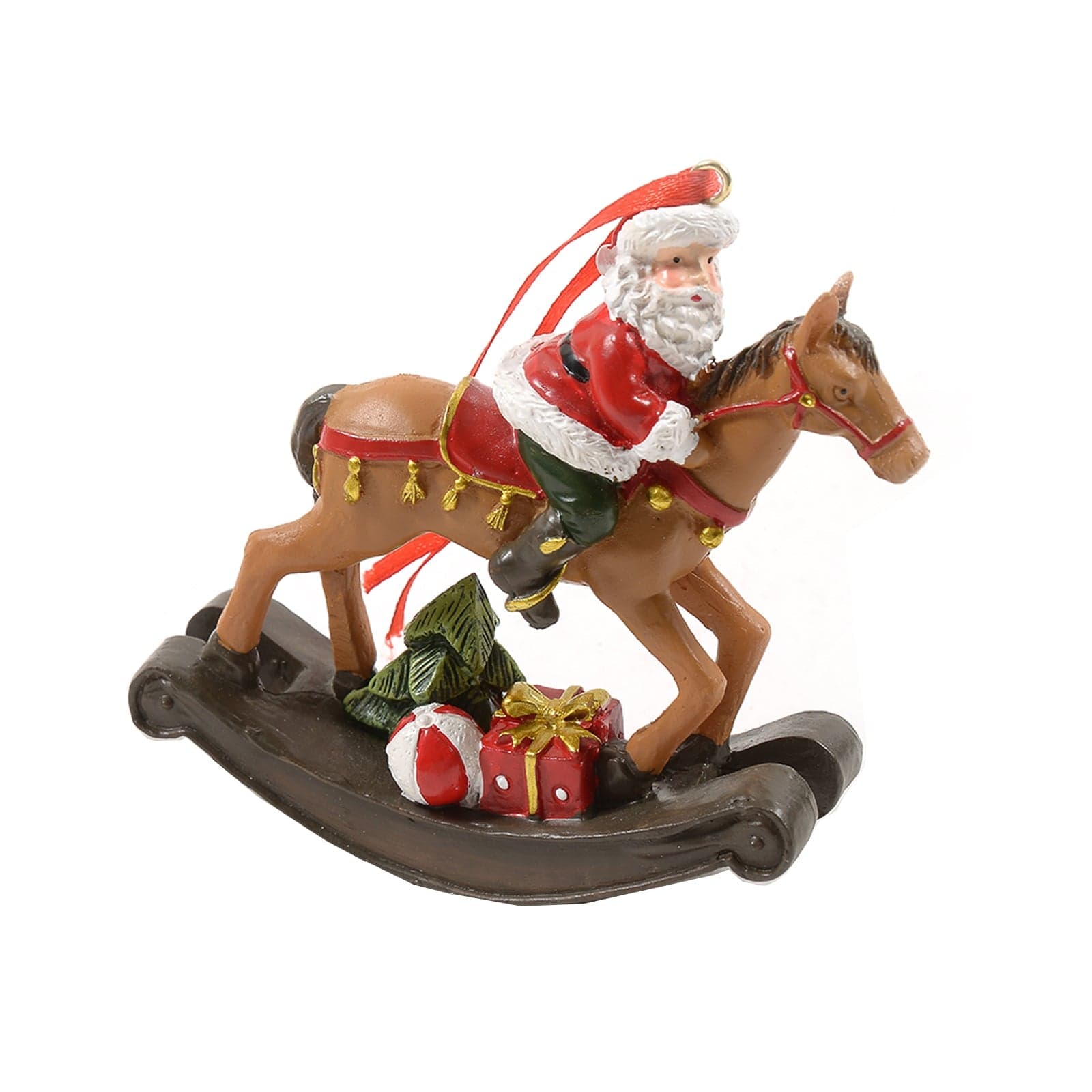 Pendente in resina natalizio per Albero di Natale, Babbo Natale con cavallo h 10 cm