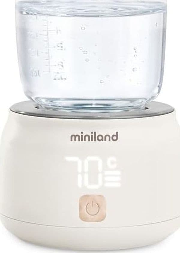 MINILAND Warmy On the Go Plus - Scalda biberon portatile, ricaricabile tramite USB, riscalda acqua e latte fino a 70 °C, 5 temperature, mantiene il calore, ideale per i viaggi