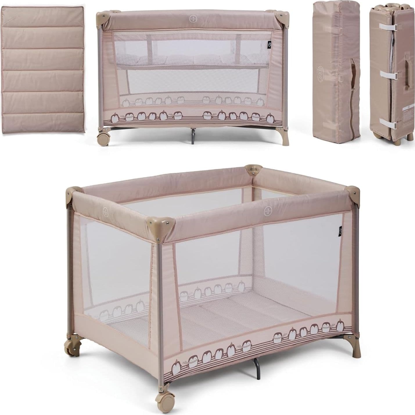 MS BabyWorld Kunni – Lettino da Viaggio per Bambini a 2 Altezze | 100x70 | dalla Nascita fino a 15 kg | Materassino-base e Borsa per il Trasporto | Montaggio e Chiusura Facile - colore Beige