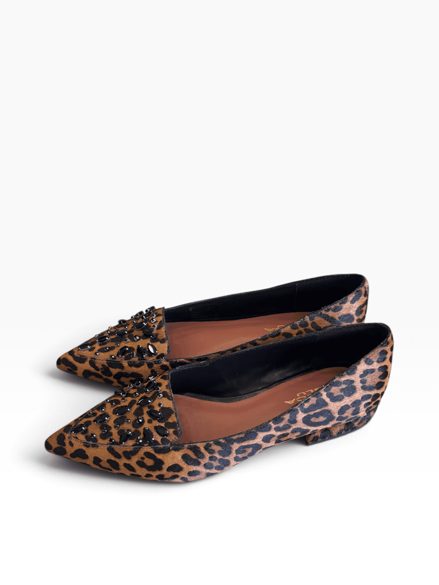 Tosca Blu Donna Ballerina in pelle animalier con strass
