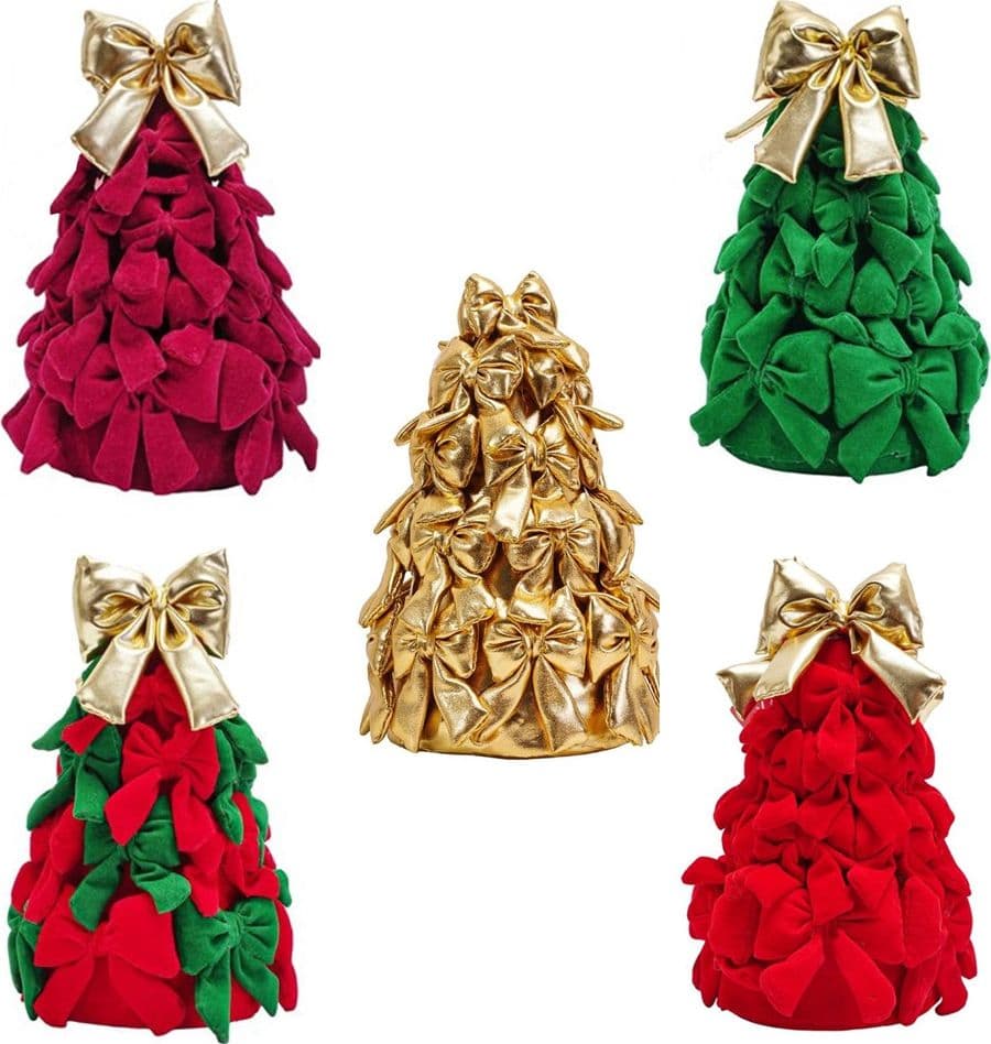 ALBERO DI NATALE DI FIOCCHI DA 22CM CON FIOCCO DORATO ADDOBBO DECORAZIONE NATALIZIA FESTE