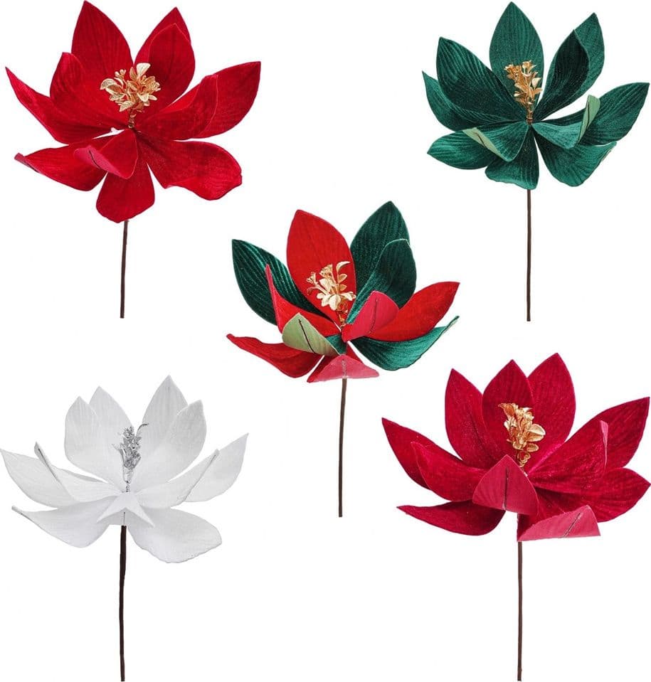 FIORE NATALIZIO DECORATIVO ⌀30CM CON STELO 25CM ADDOBBO FLOREALE PER CASA ALBERO GHIRLANDE