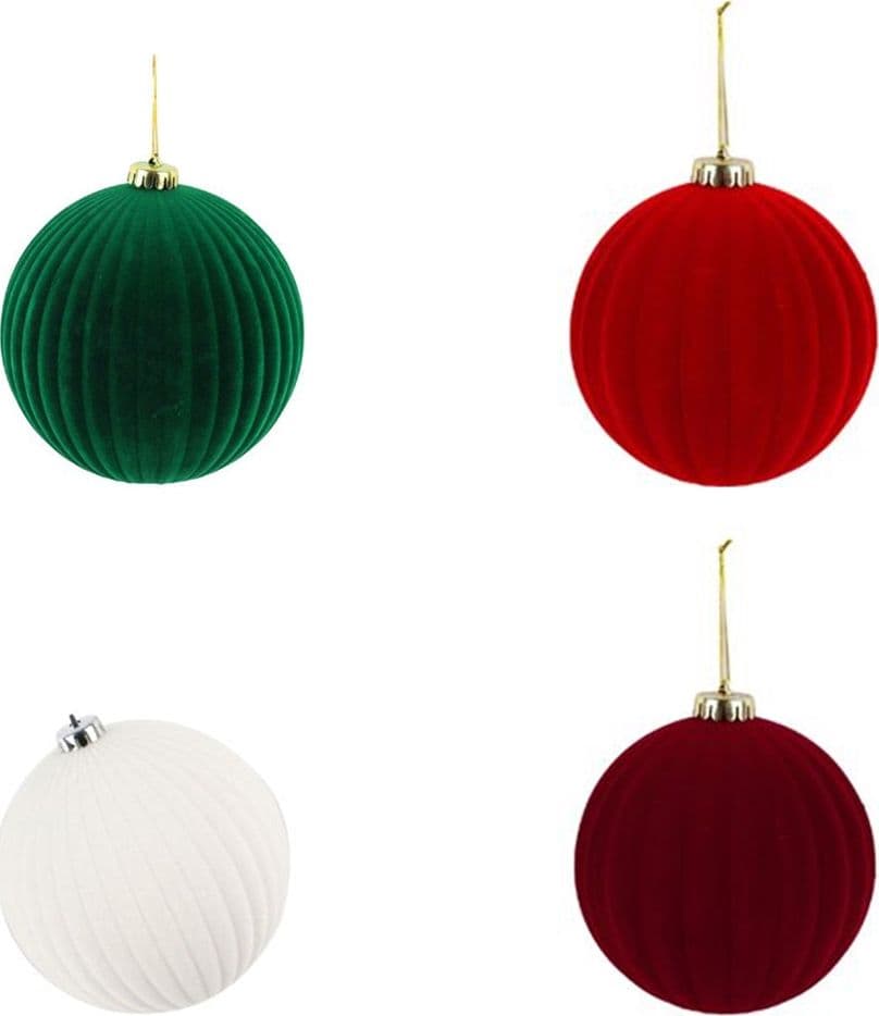 SET 4 PALLINE DI NATALE FLOCCATE 10CM STRINGATE ORNAMENTO PER ALBERO DECORAZIONI NATALIZIE