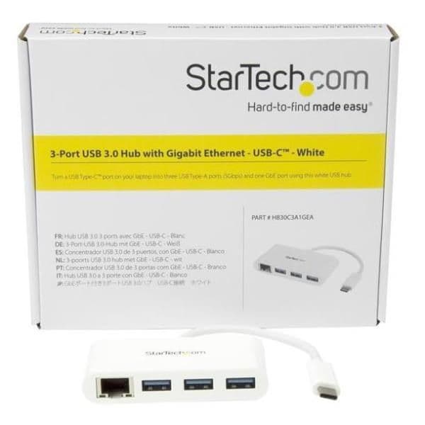 Startech.com hub usb 3.0 (5gbps) a 3 porte con gigabit ethernet - usb-c a 3x usb-a - bianco - HB30C3A1GEA in Adattatori USB wireless eWeki - Napoli, commercioVirtuoso.it