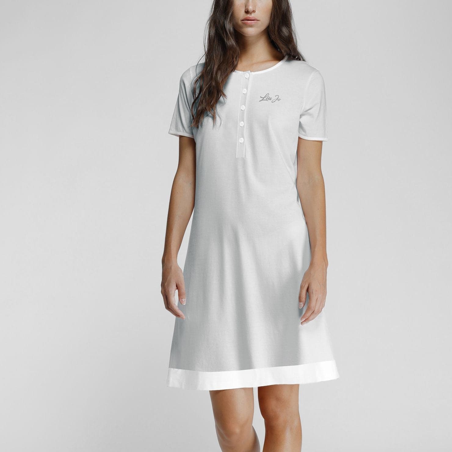 Camicia da notte donna Liu Jo DL0082 50, Serafino manica corta, viscosa elasticizzata, Made in Italy
