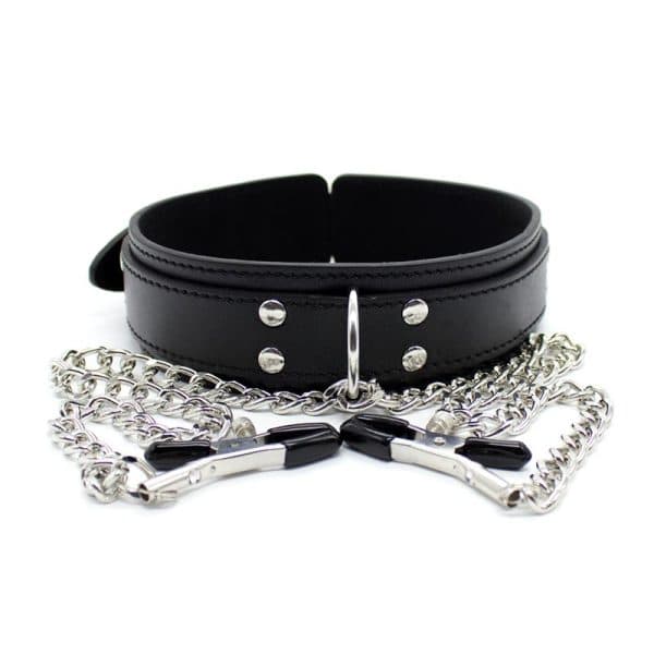 Collare donna con pinzette capezzoli nero bondage fetish BDSM pelle PU in prodotto Erosdom - Palmi, commercioVirtuoso.it