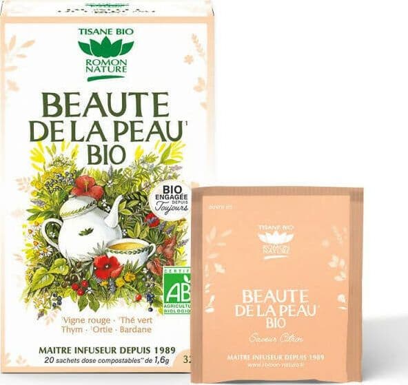 1 scatola di 20 bustine di infusi biologici per la Bellezza della pelle con vite rossa , tè verde e ortica