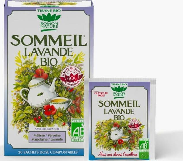 1 scatola di 20 bustine di infusi biologici per un sonno gradevole al gusto della lavanda. con verbena e melissa.