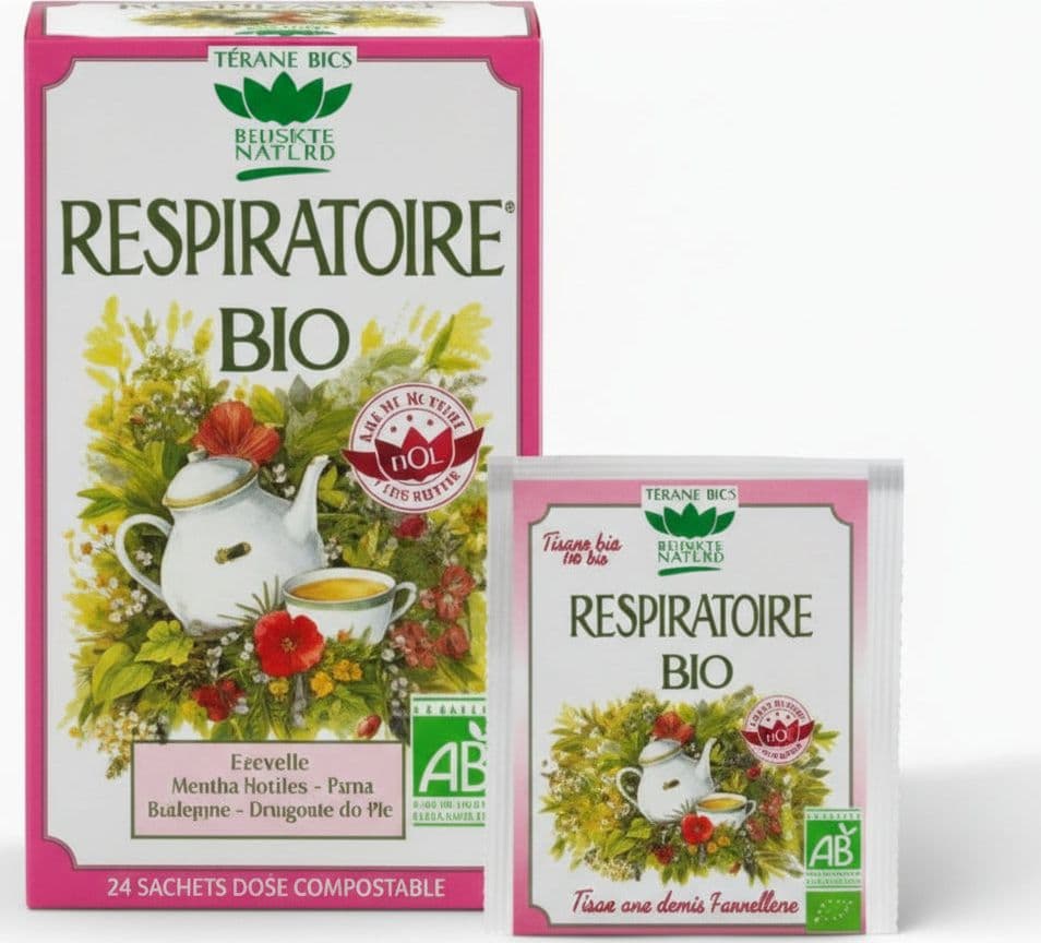 1 scatola di 20 bustine di infusi biologici Respiratore Un alleato invernale con Timo, Cannella, Menta e Gemme di Pino