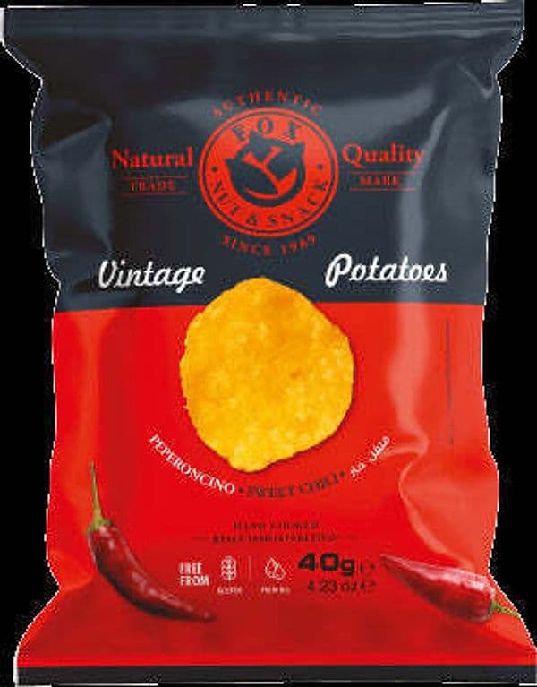 10 pacchetti di patatine( trasporto incluso ) 40g al peperoncino dolce gluten free e senza olio di palma