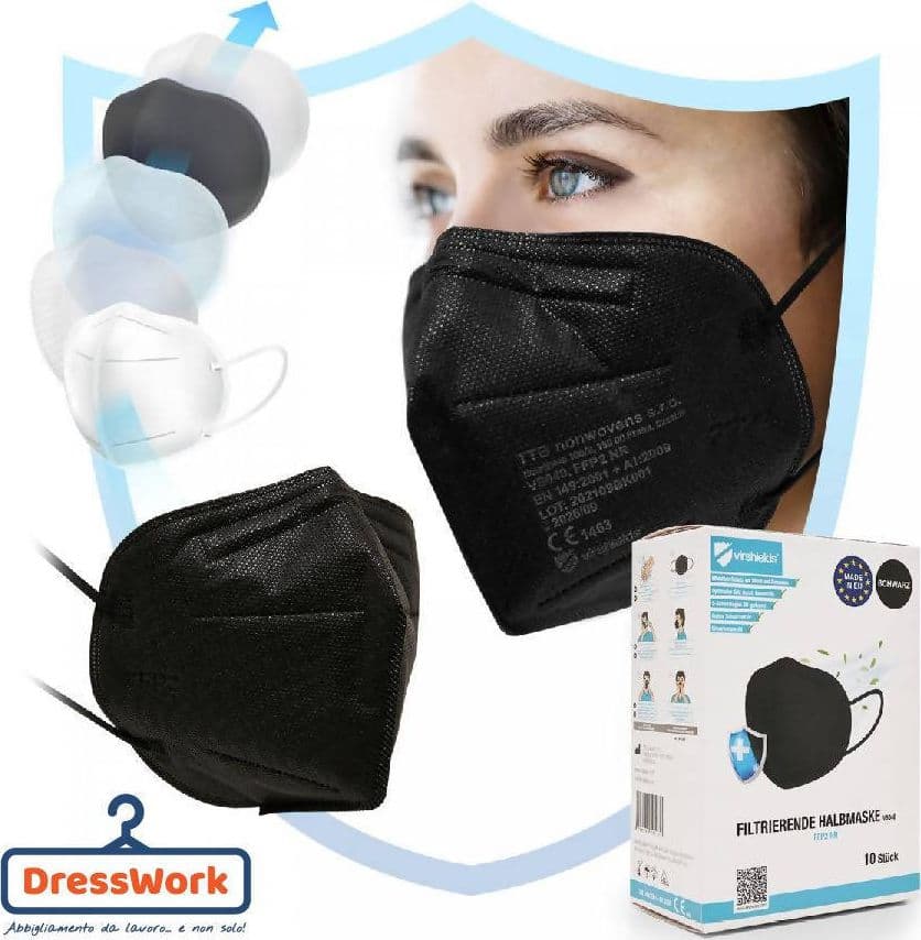 100x Mascherine Nere FFP2 CE1463 Mascherina FFP2 Nera Prodotta in Europa Virshields 5 strati Certificata colore Nero € 0,59 cad Spedizione Gratuita in Filtri Dresswork - Como, commercioVirtuoso.it