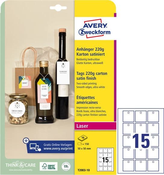 Cartellini Stampabili Bordi Lisci 50X50Mm 10Fg(15Cart/Fg Bianco Avery in Etichette multifunzione Il Centro - Jesi, commercioVirtuoso.it