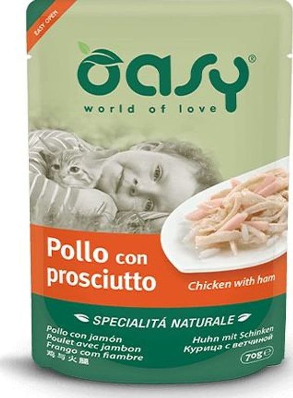 Oasy Specialità Naturale Gatti Pollo con Prosciutto Busta 70gr in Golosità morbide 101 Market - Poggibonsi, commercioVirtuoso.it