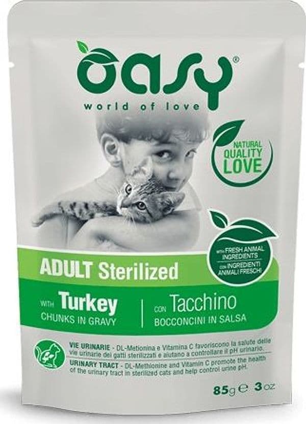 Oasy Adult Sterilized Bocconcini in Salsa Gatti Tacchino Busta 85gr in prodotto 101 Market - Poggibonsi, commercioVirtuoso.it