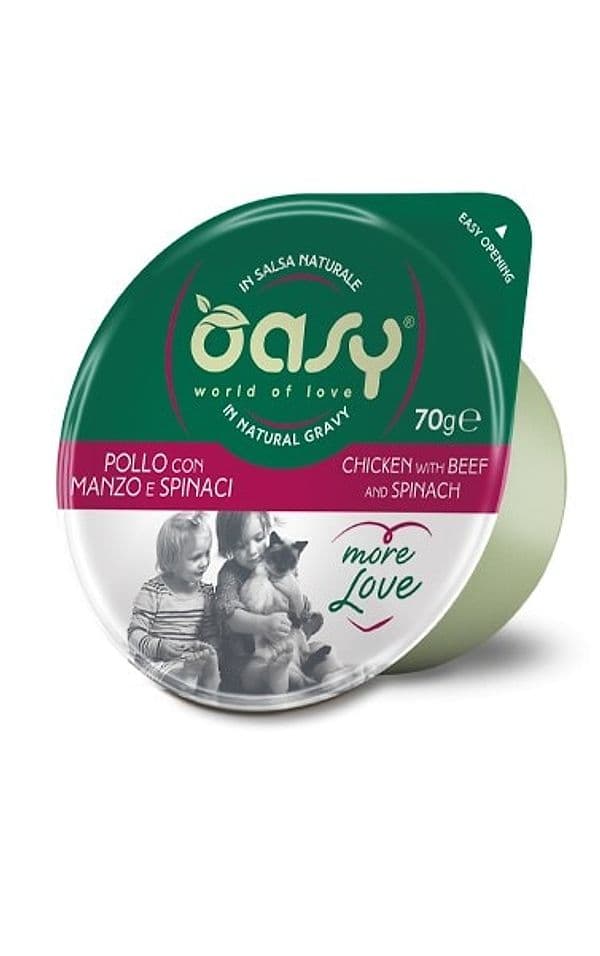 Oasy Adult Gatti More Love Pollo con Manzo e Spinaci Vaschetta70gr in Secco 101 Market - Poggibonsi, commercioVirtuoso.it
