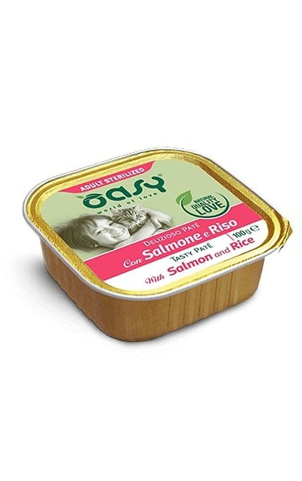 Oasy Adult Sterilized Gatti Delizioso Paté Salmone e Riso Vaschetta 100gr in Secco 101 Market - Poggibonsi, commercioVirtuoso.it