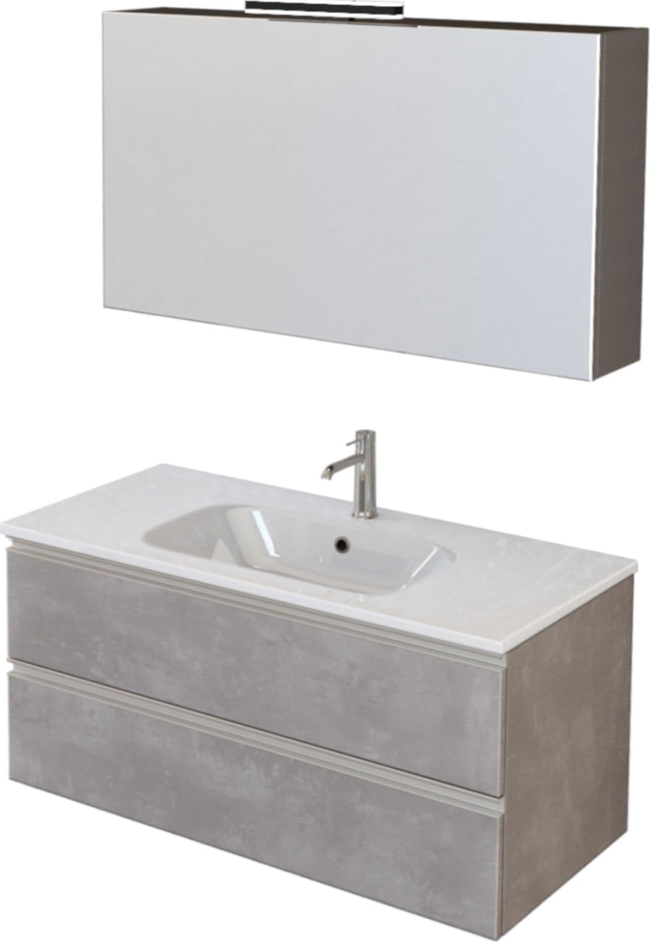 Mobile bagno sospeso 100cm con due cassetti e specchiera cemento grigio caldo DUBON in Mobiletti con lavabo Mondialshop - Parabiago, commercioVirtuoso.it