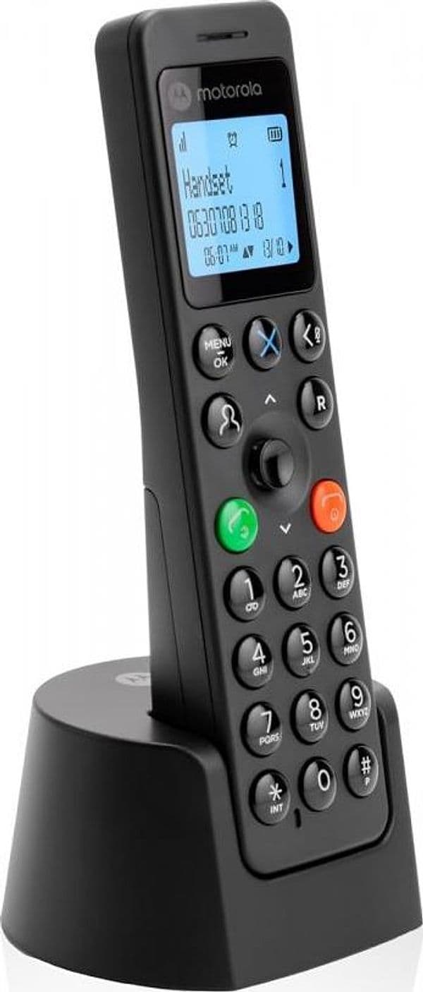 Motorola Voice - Telefono Cordless Digitale DOT201, Vivavoce, Blocco Chiamate, 100 Contatti con Nome e Rubrica, Nero