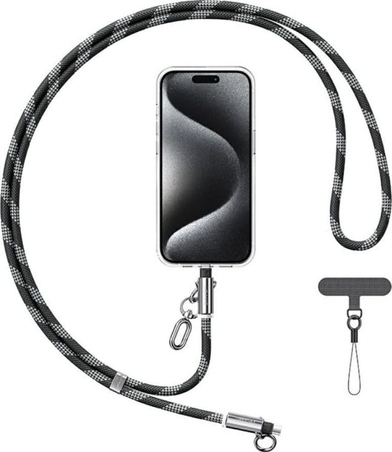 cavo dati 2 in 1 usb-c / usb-c 600w 120cm nero con funzione laccio da collo portacellulare in Cavi di alimentazione Tropposmart.it - Genova, commercioVirtuoso.it