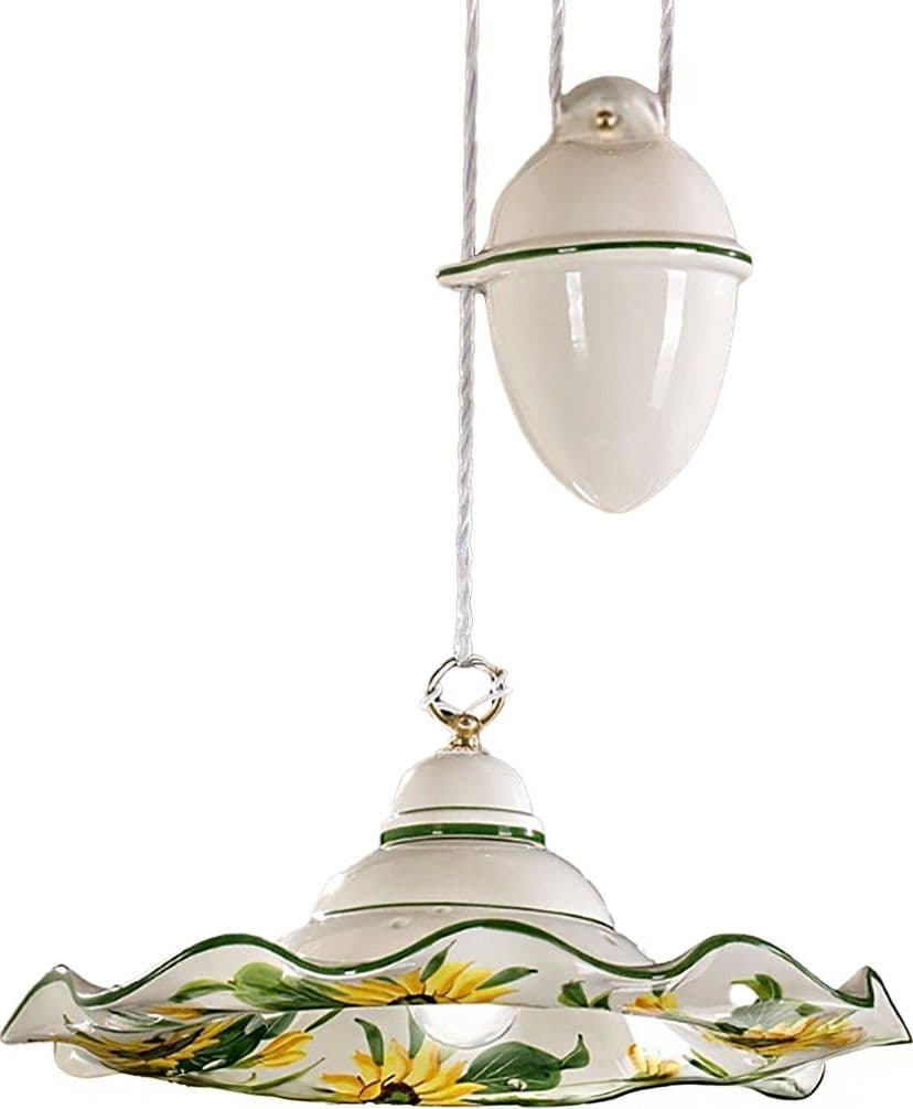 Saliscendi ceramica Lampadari Bartalini 2217.1 E27 LED piatto girasole artigianale in Lampade a sospensione Lampadari Bartalini - Colle di Val d’Elsa, commercioVirtuoso.it